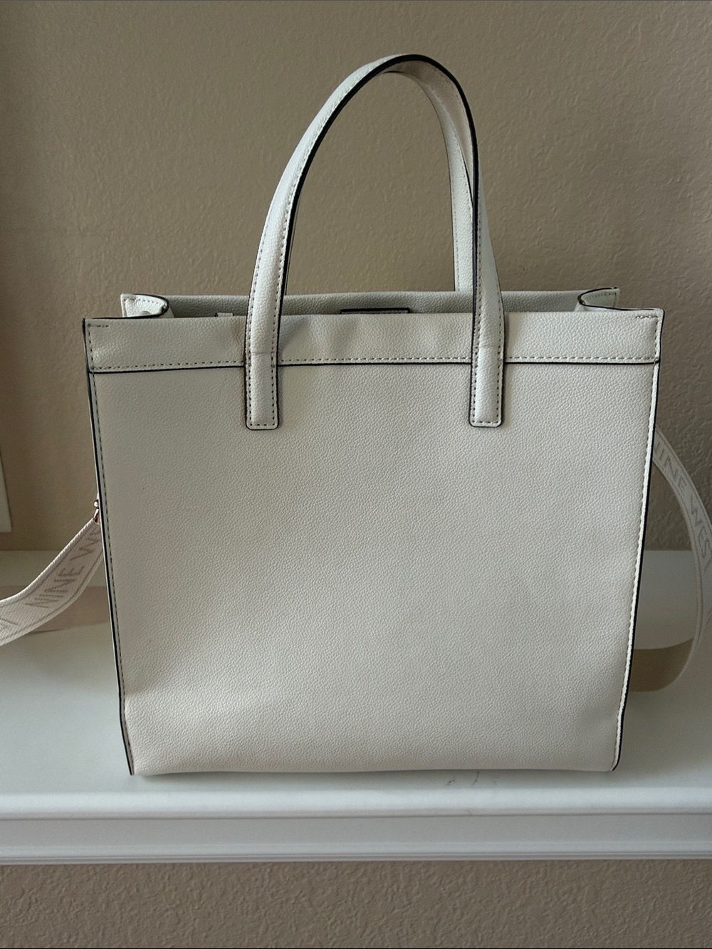 Nine West Cream Leather Tote with Logo Medallion - Picture 3 of 12